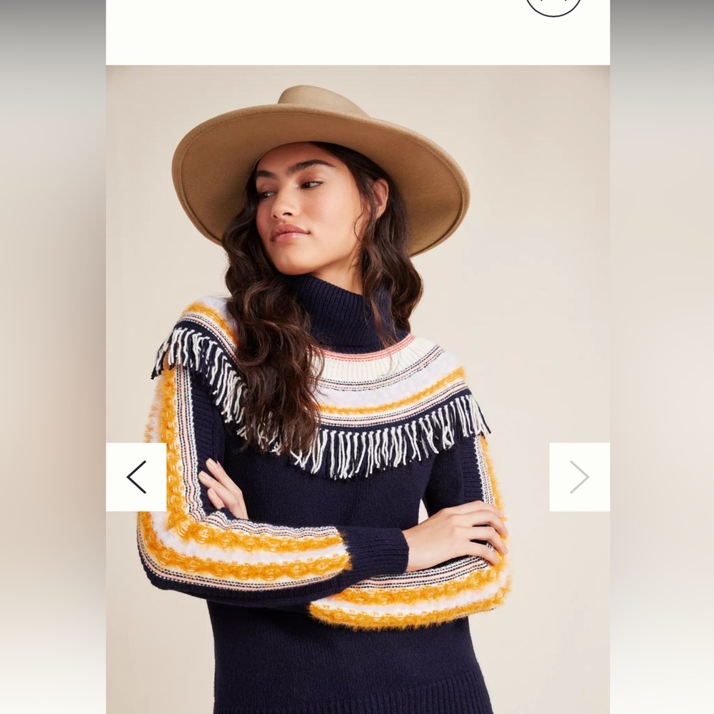Anthropologie Magherita Nordic fringe turtleneck sweater